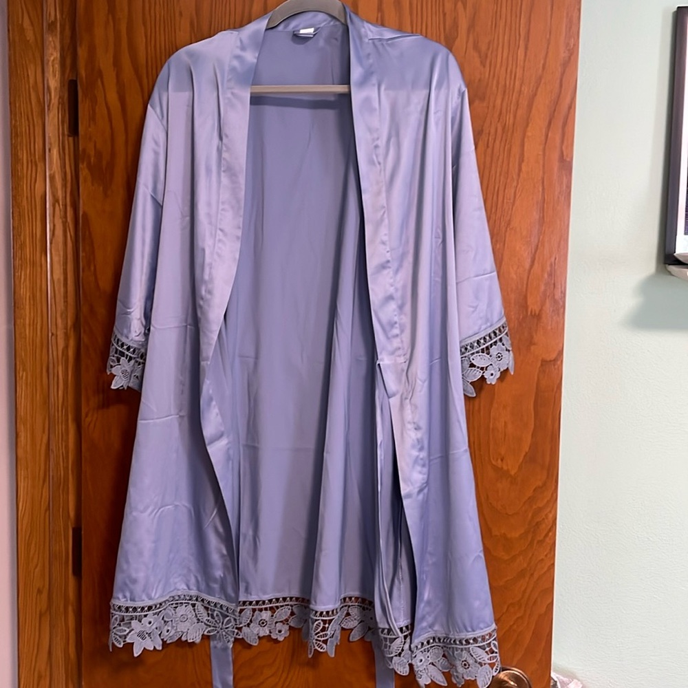 Light Blue Kimono Robe, worn briefly